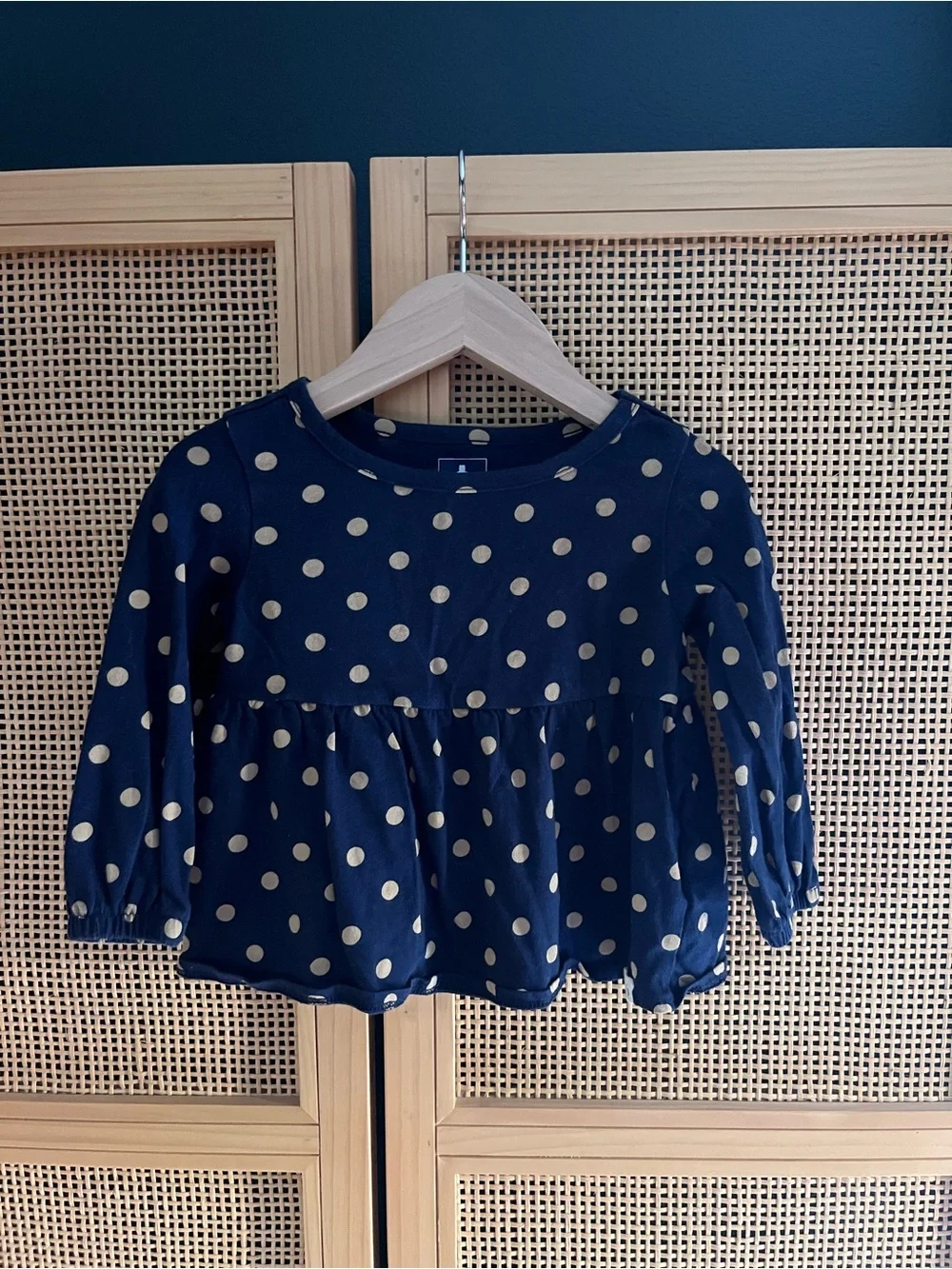 GAP 18-24M Navy Blue Long Sleeve Polka Dot Peplum Top